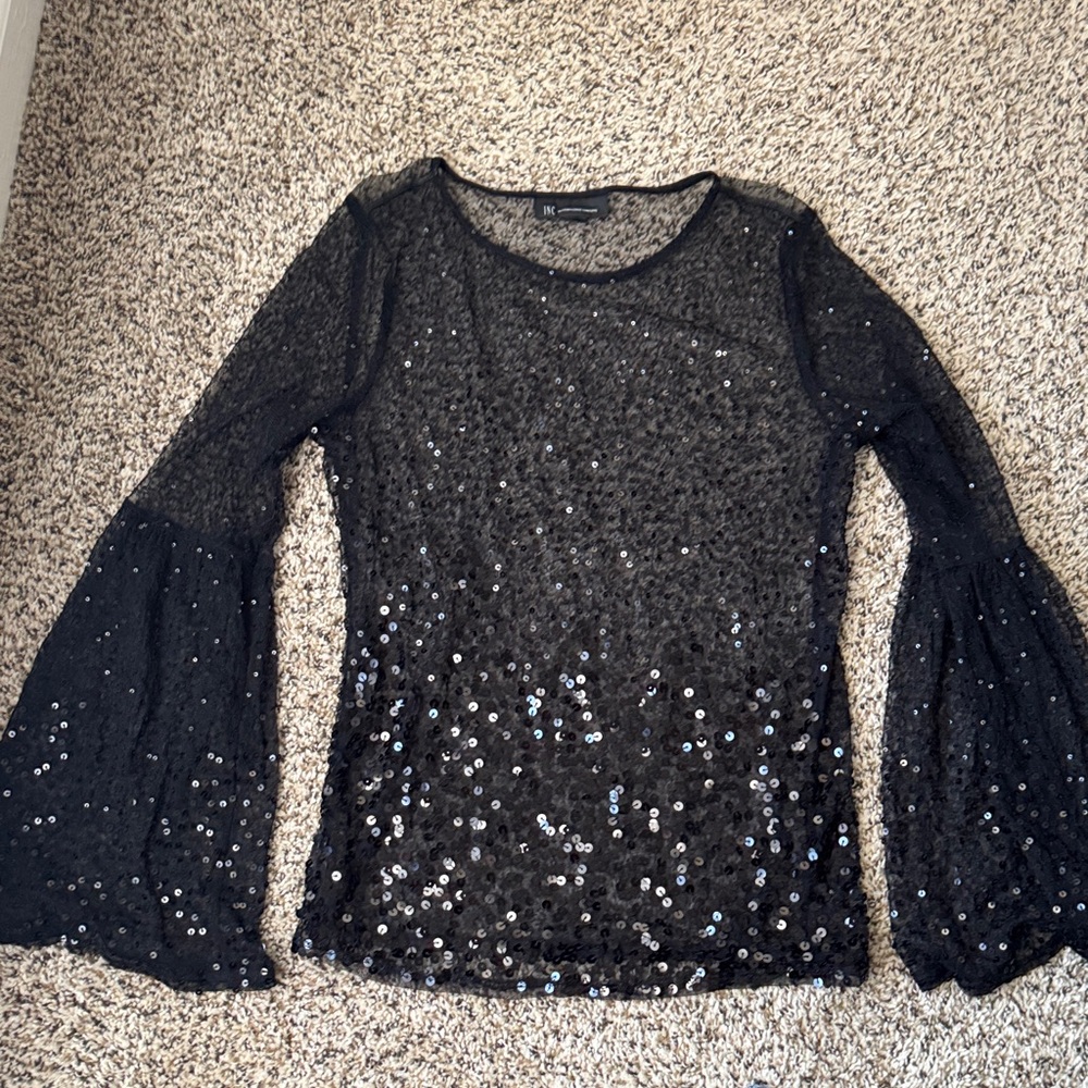 INC International Concepts Black Sequin Blouse